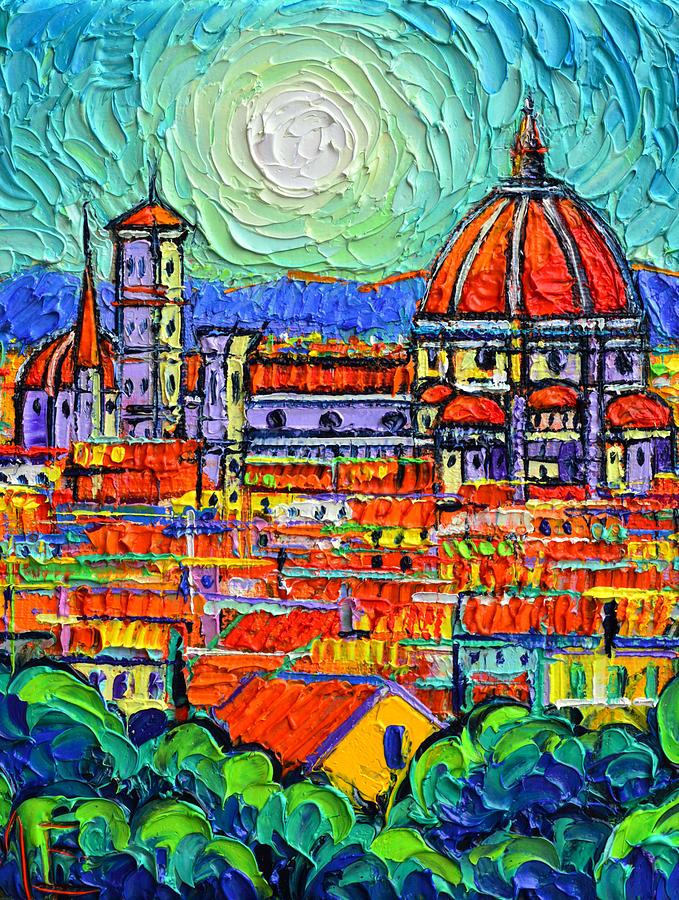 ABSTRACT COLORFUL ROOFTOPS OF FIRENZE detail knife oil cityscape on 3D canvas Ana Maria Edulescu Painting by Ana Maria Edulescu