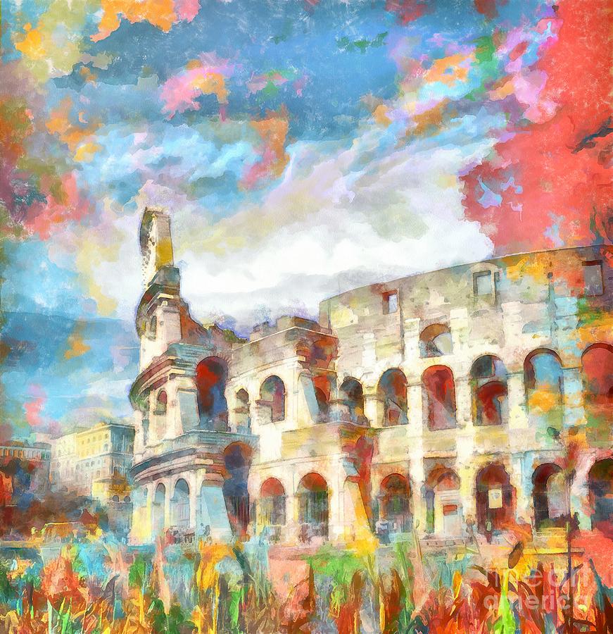 Abstract Colosseum Arched Windows Rome Italy  Painting by Stefano Senise