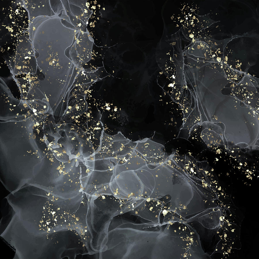 Abstract Dark Black Liquid with Gold Glitter Digital Art by Sambel Pedes