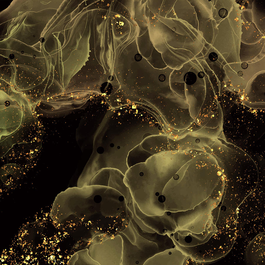 Abstract Dark Brown Liquid with Gold Glitter Digital Art by Sambel Pedes