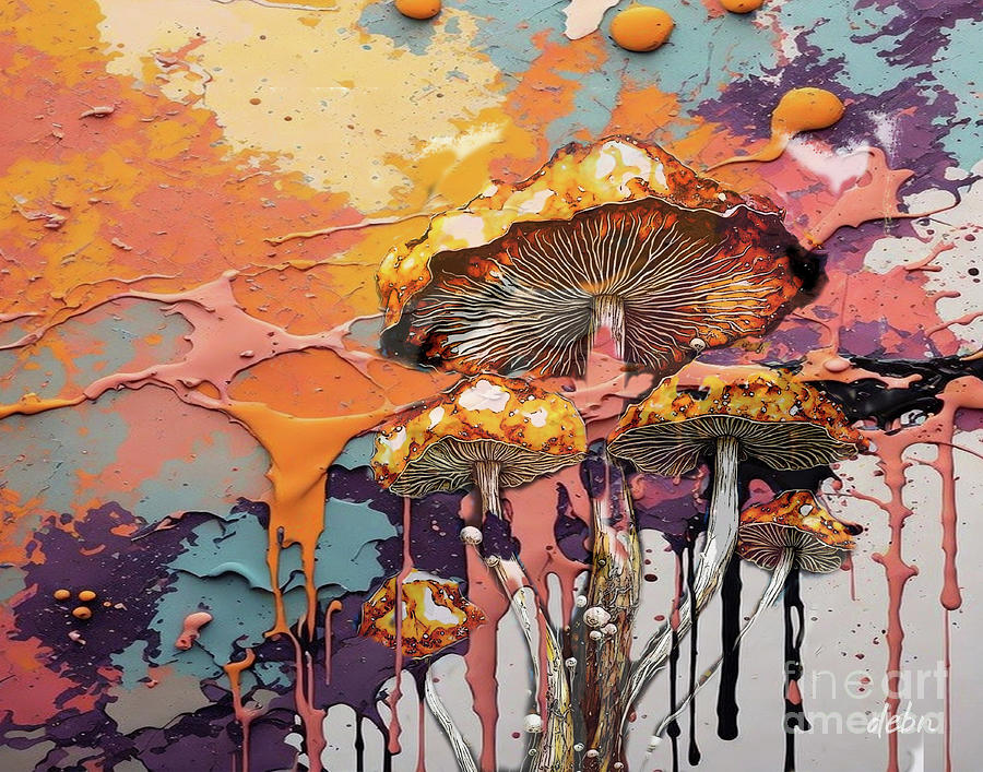 Abstract Drips with Mushrooms Digital Art by Deb Nakano