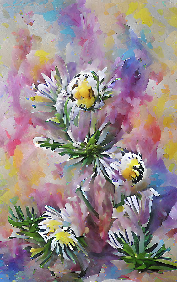 Floral Abstract Mixed Media - Abstract Easter Daisies  by Georgiana Romanovna