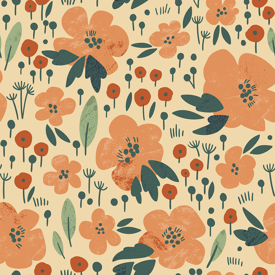 Abstract Elegance Seamless Pattern With Floral Background. Drawing