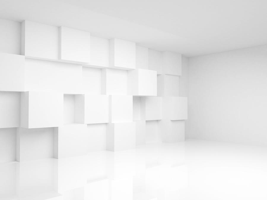 Abstract empty 3d interior with white cubes on the wall Photograph by Eugenesergeev