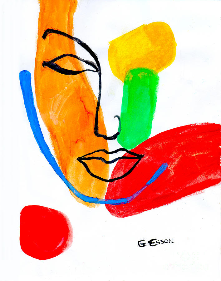 Abstract Face With Blue Line Painting by Genevieve Esson