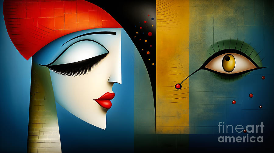 Abstract faces with contrasting artistic styles, featuring bold colors and geometric shapes Digital Art by Odon Czintos
