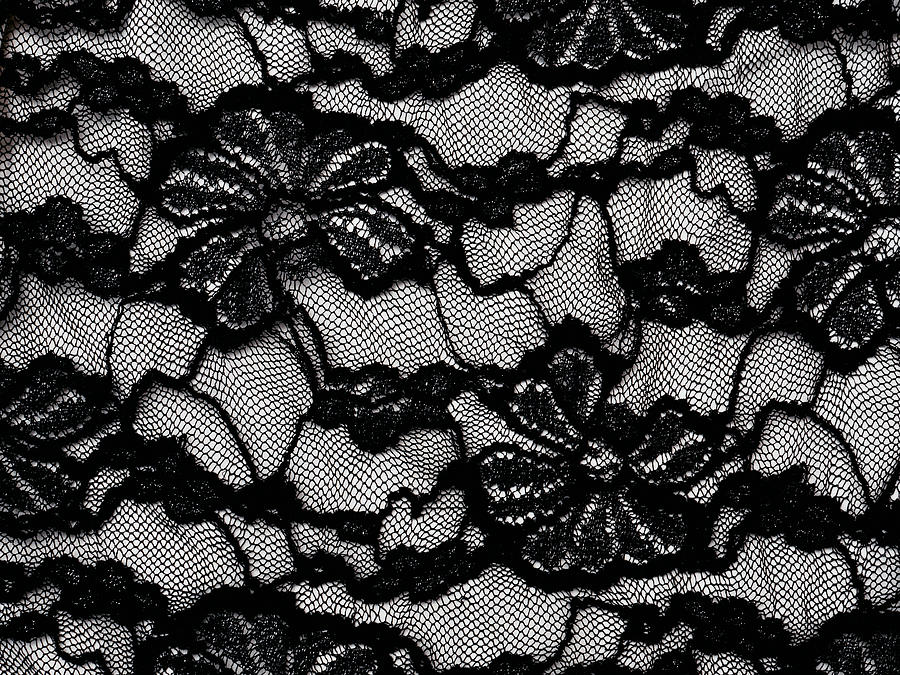 Abstract Female Black And White Dress As Background. Lace Fabric With Flowers. Decoration Design. Luxury And Sexy Concept. Vintage Style Photograph