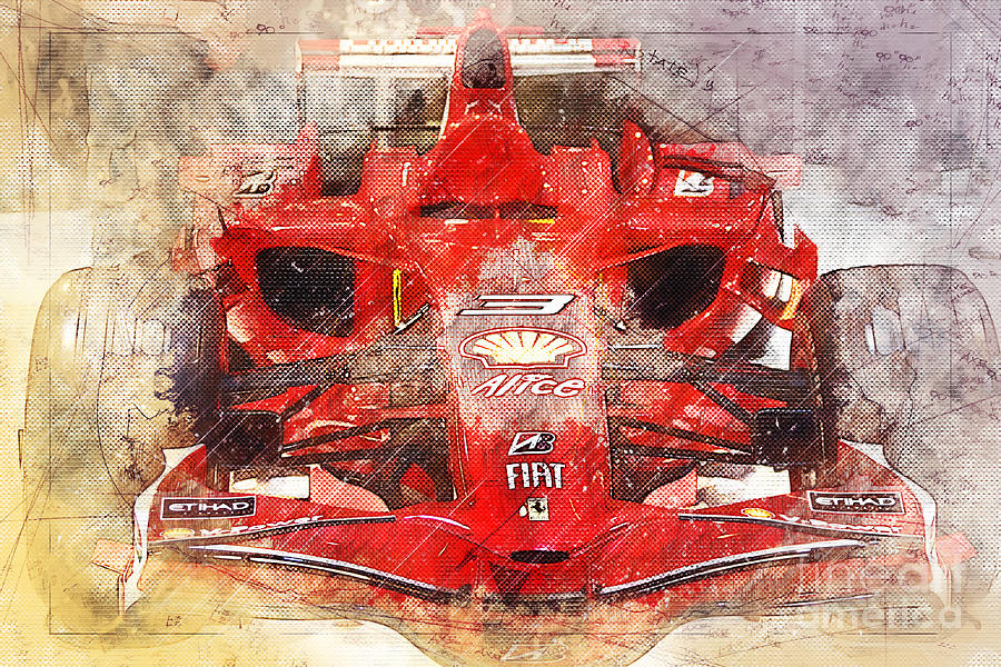 Abstract Ferrari F1 Racing Car Mixed Media