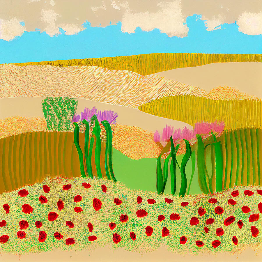 abstract  field  with  flowers    color  beige  by Asar Studios Digital Art