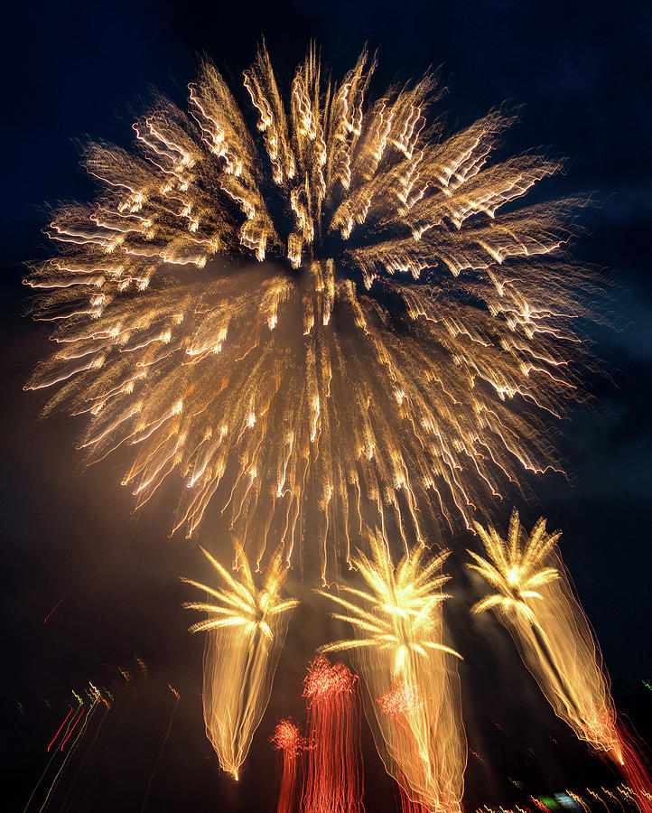 Abstract firework display over Pittsburgh Photograph by Steven Heap