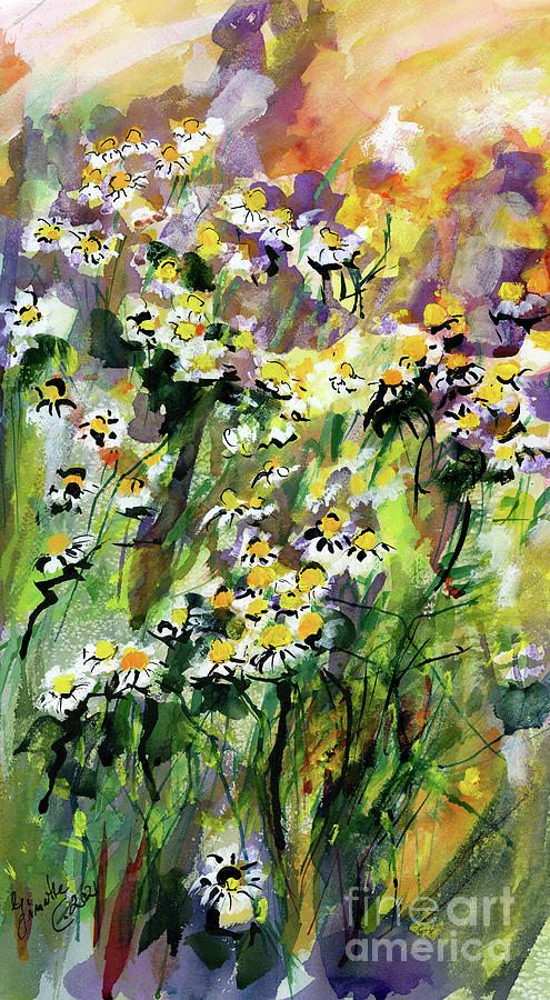 Abstract Floral Chamomile Flowers Painting by Ginette Callaway