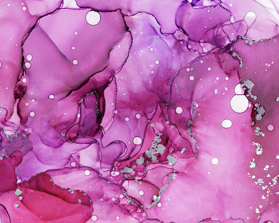 Abstract Painting - Abstract Floral Magenta Chrome Ink by Olga Shvartsur