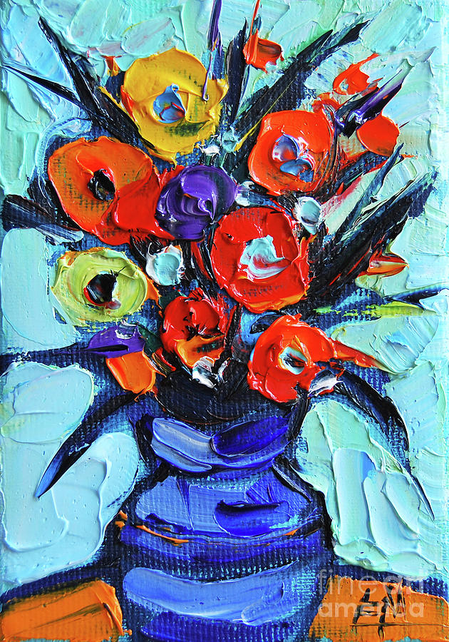 ABSTRACT FLORAL MINIATURE 57 textured oil painting by Mona Edulesco Painting by Mona Edulesco