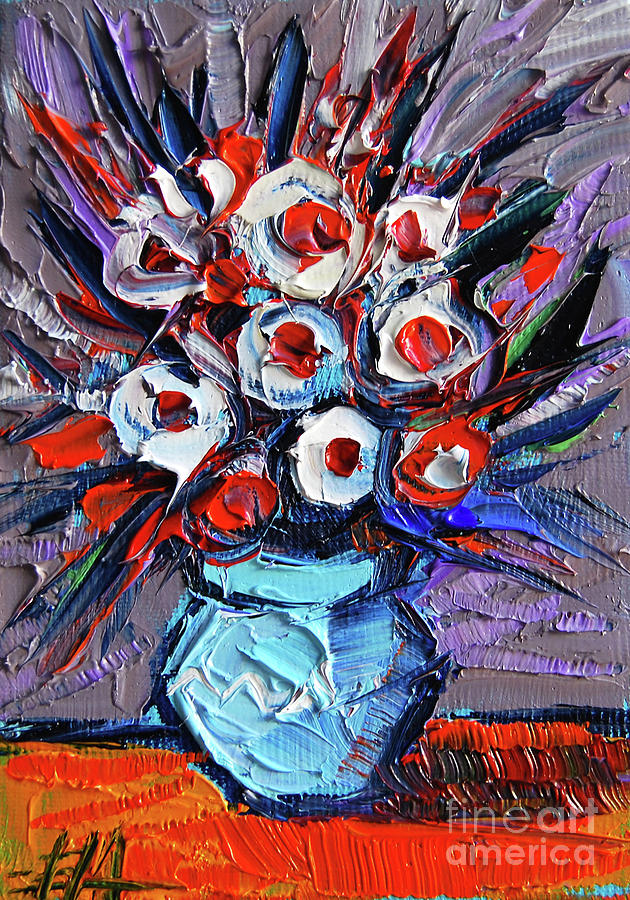 ABSTRACT FLORAL MINIATURE 60 textured oil painting by Mona Edulesco Painting by Mona Edulesco