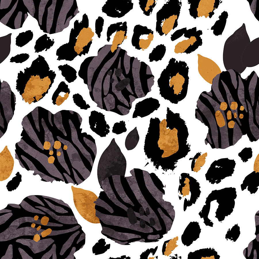 Abstract floral seamless flowers with zebra stripes,leopard skin print Drawing by Julien - Pixels