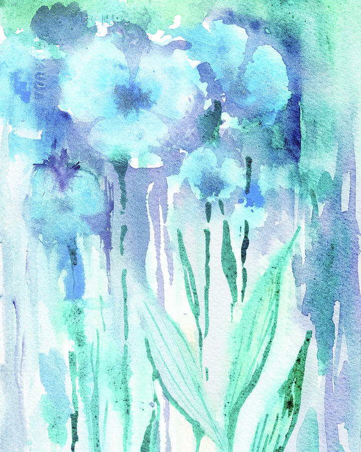 Abstract Floral Watercolor Painting Baby Blue Flowers Painting by Irina Sztukowski