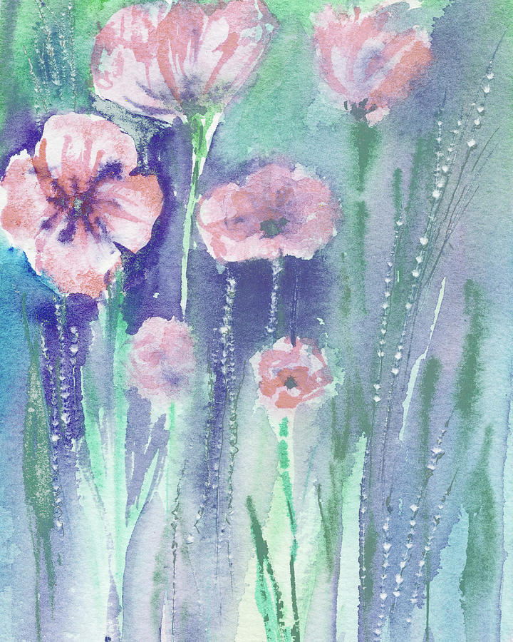 Abstract Floral Watercolor Painting Baby Pink Flowers  Painting by Irina Sztukowski