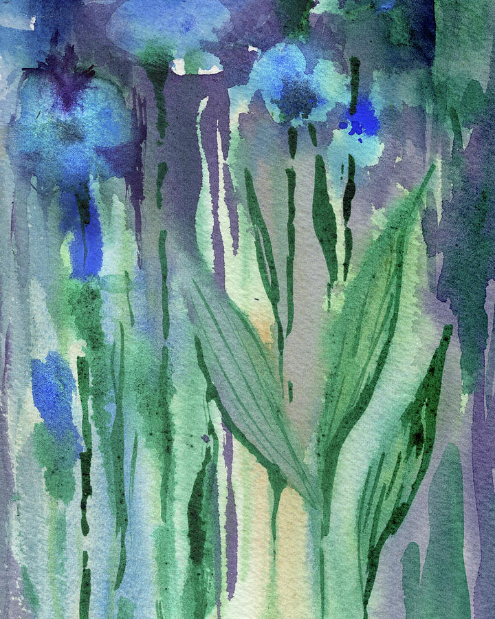Abstract Floral Watercolor Painting Blue Flower Field  Painting by Irina Sztukowski