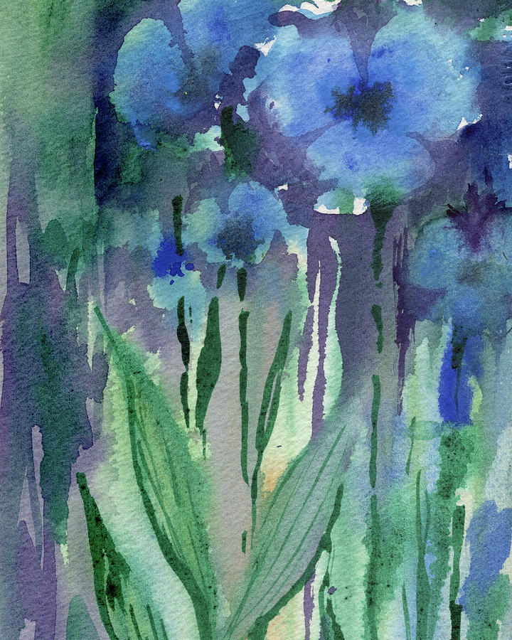 Abstract Floral Watercolor Painting Blue Flowers  Painting by Irina Sztukowski