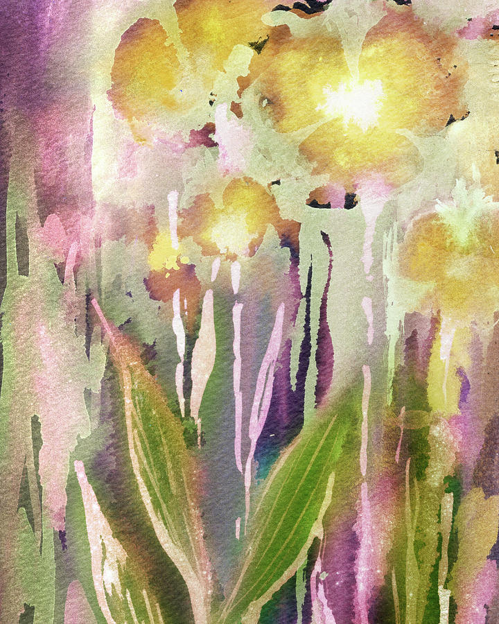 Abstract Floral Watercolor Painting Gentle Yellow Flowers Painting by Irina Sztukowski