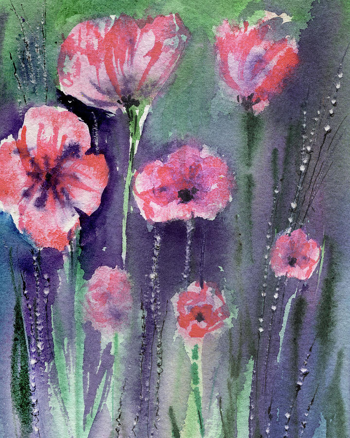 Abstract Floral Watercolor Painting Iceland Poppies Pink Flowers  Painting by Irina Sztukowski