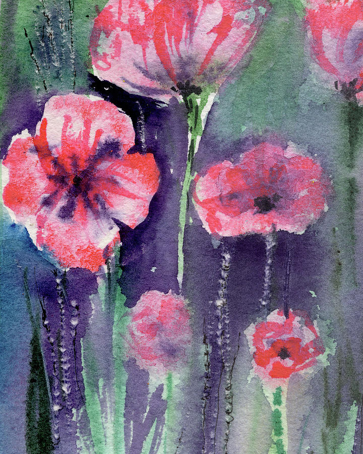 Abstract Floral Watercolor Painting Pink Poppy Flowers  Painting by Irina Sztukowski
