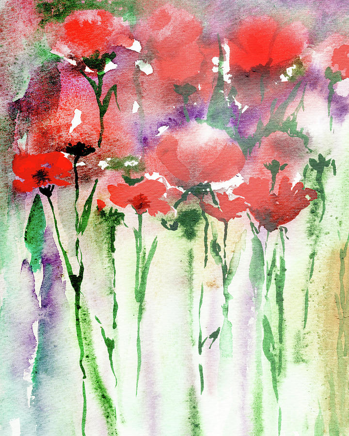 Abstract Floral Watercolor Painting Red Poppies Flowers  Painting by Irina Sztukowski