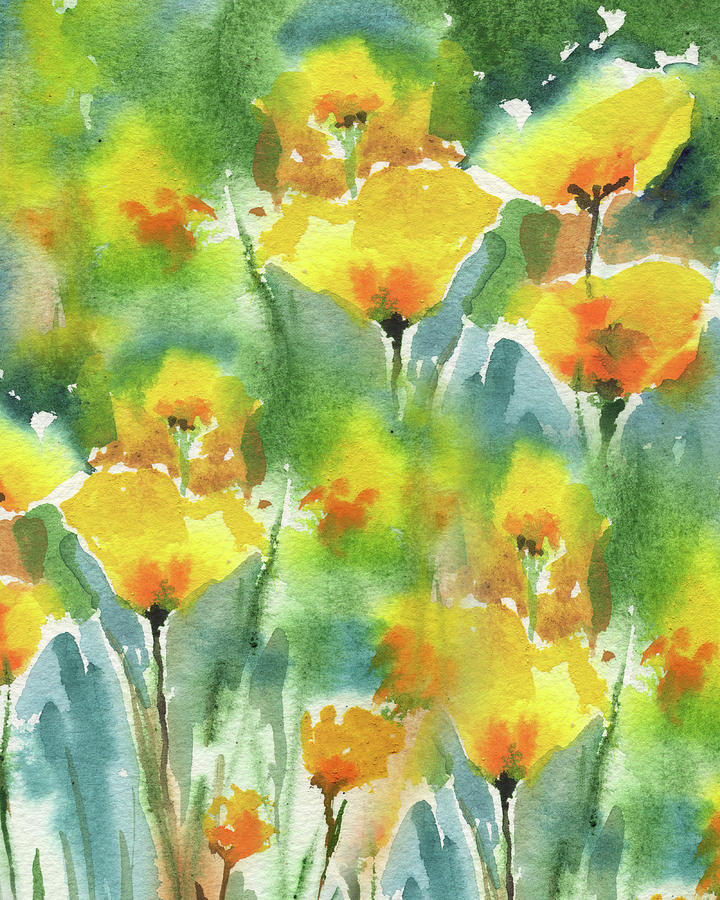 Abstract Floral Watercolor Painting Yellow Flowers  Painting by Irina Sztukowski