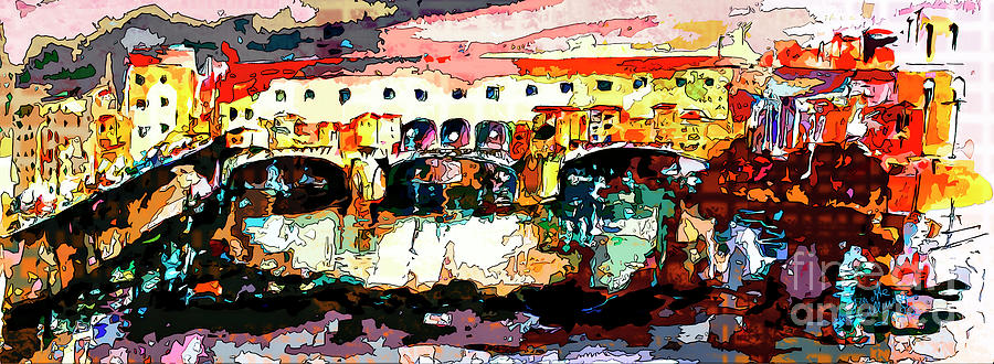 Abstract Florence Ponte Vecchio  Mixed Media by Ginette Callaway