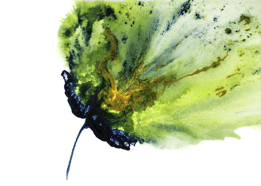 Abstract Flower Green Yellow Navy 1 Painting by Catherine Jeltes