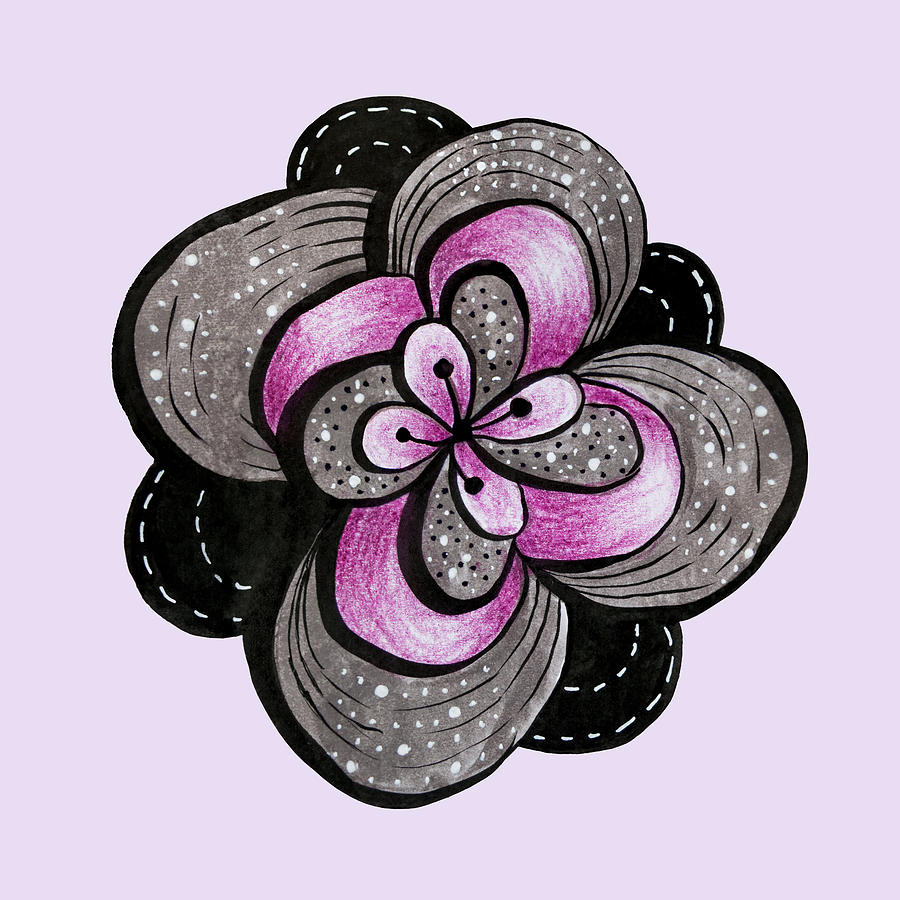 Abstract Flower In Purple Grey Black Decorative Art Digital Art by Boriana Giormova