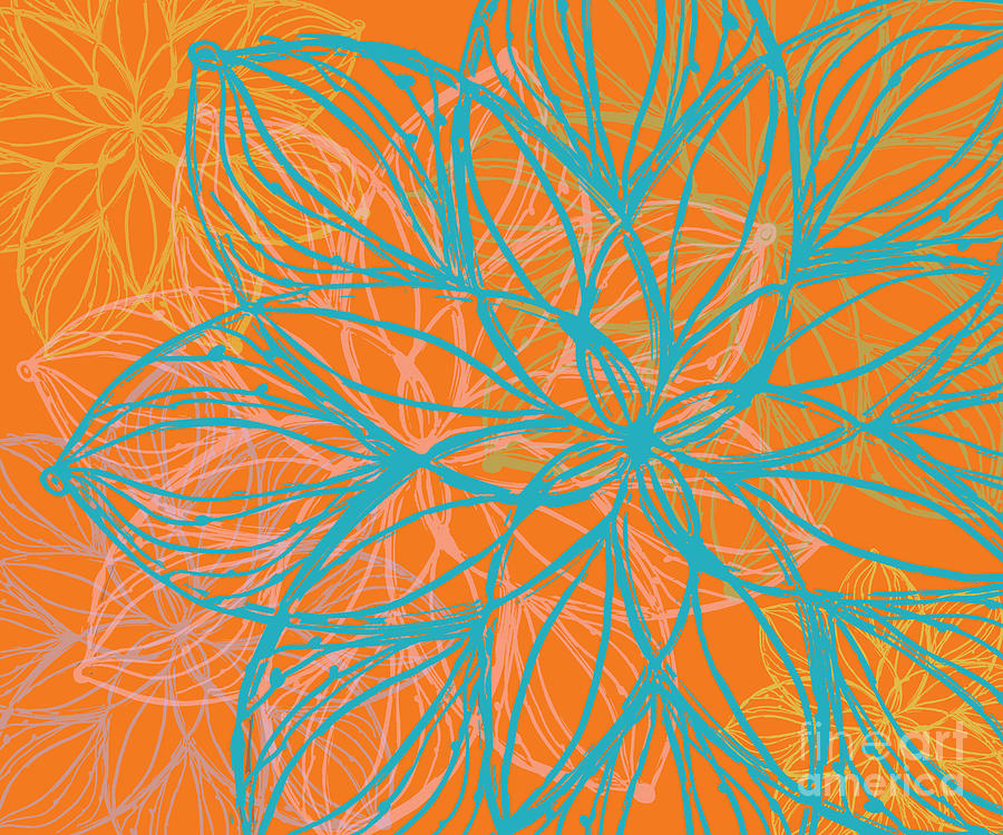 Abstract Flower Line Art in Tangarine Digital Art by Patricia Awapara