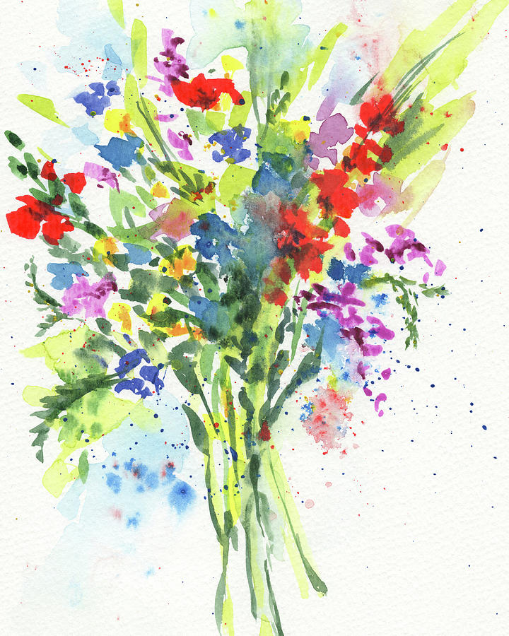 Abstract Flowers Burst Of Multicolor Splash Of Watercolor I  Painting by Irina Sztukowski