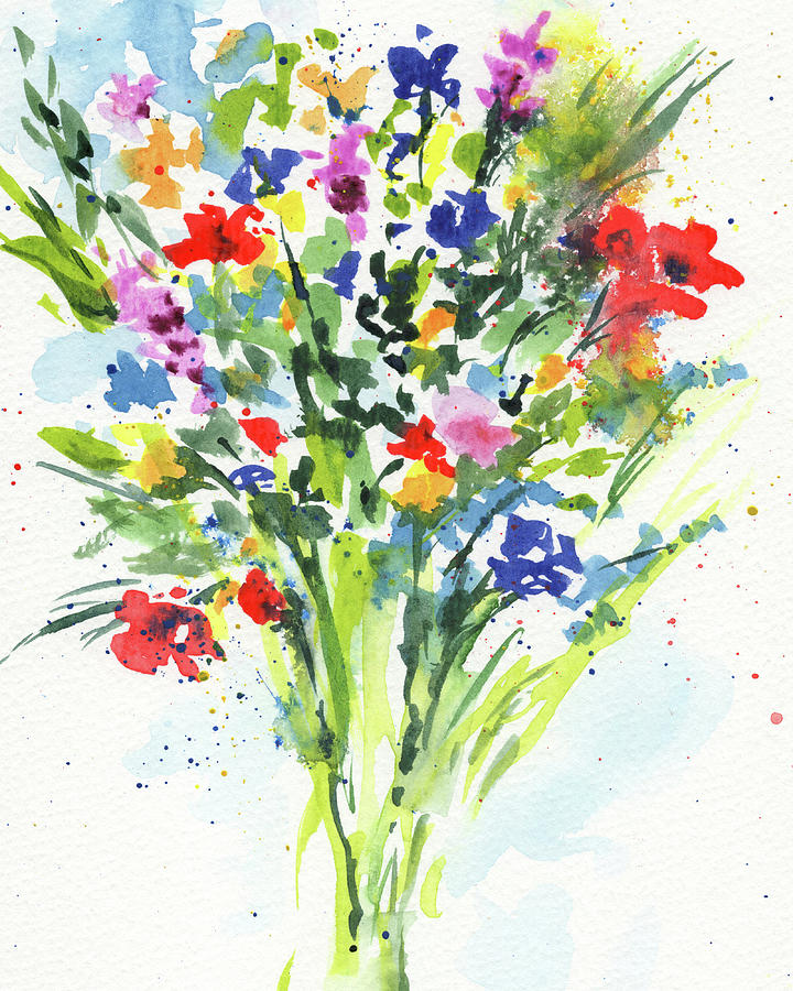 Abstract Flowers Burst Of Multicolor Splash Of Watercolor II Painting by Irina Sztukowski