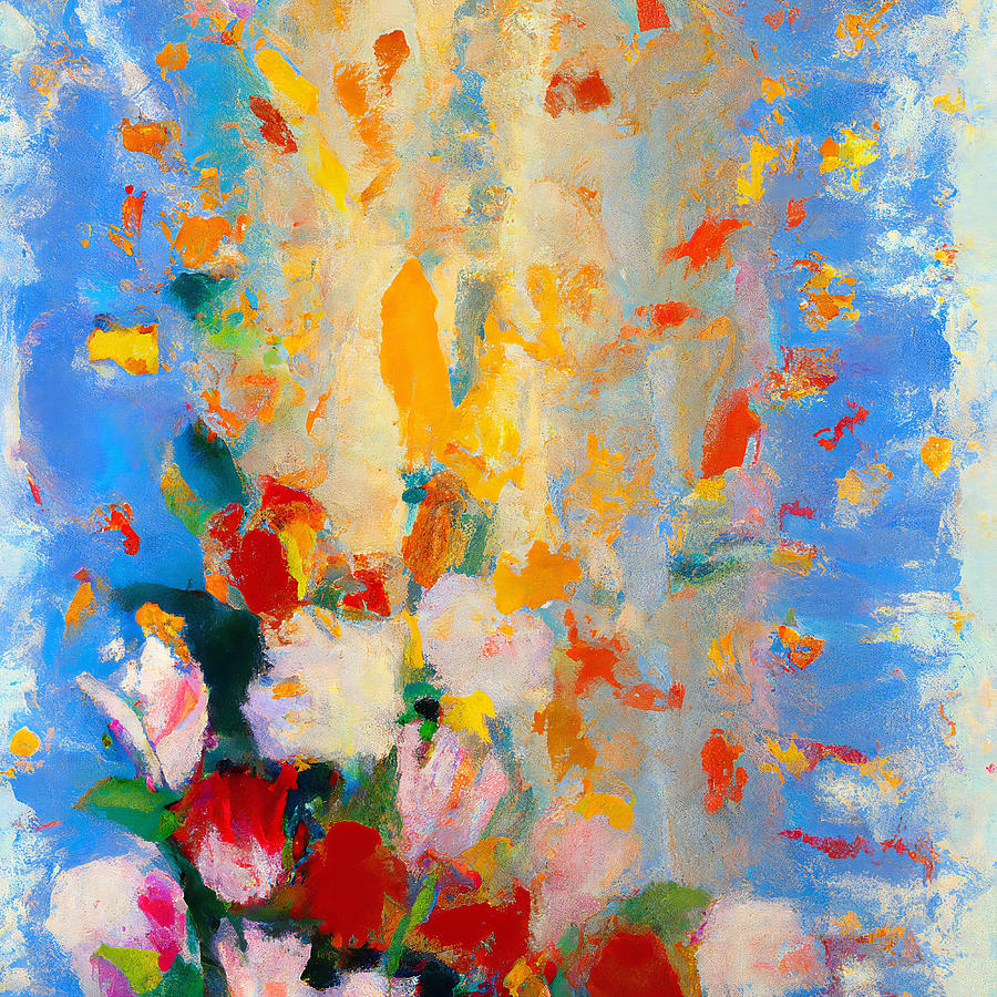 Abstract Flowers - Blue And Orange Colorful Floral Art Painting by ...