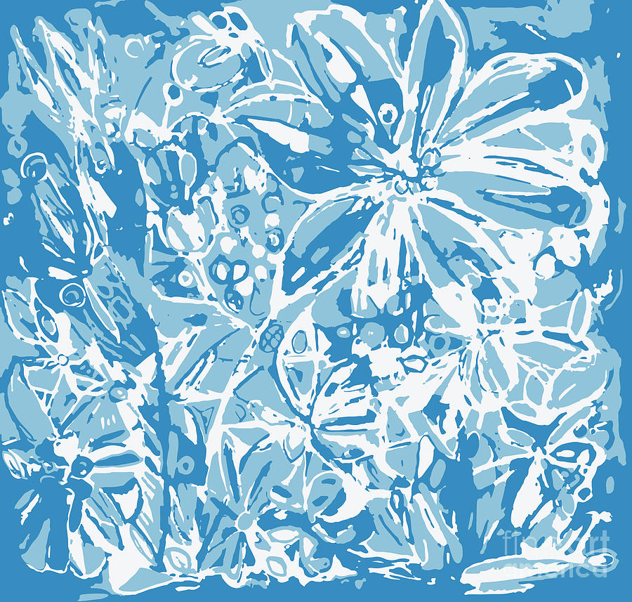 Abstract Flowers Design in Blue Digital Art by Patricia Awapara