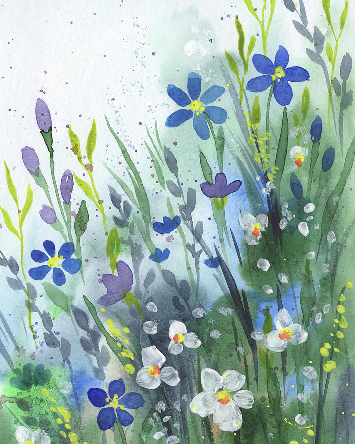 Abstract Flowers Field Mellow Watercolor Meadow  Painting by Irina Sztukowski