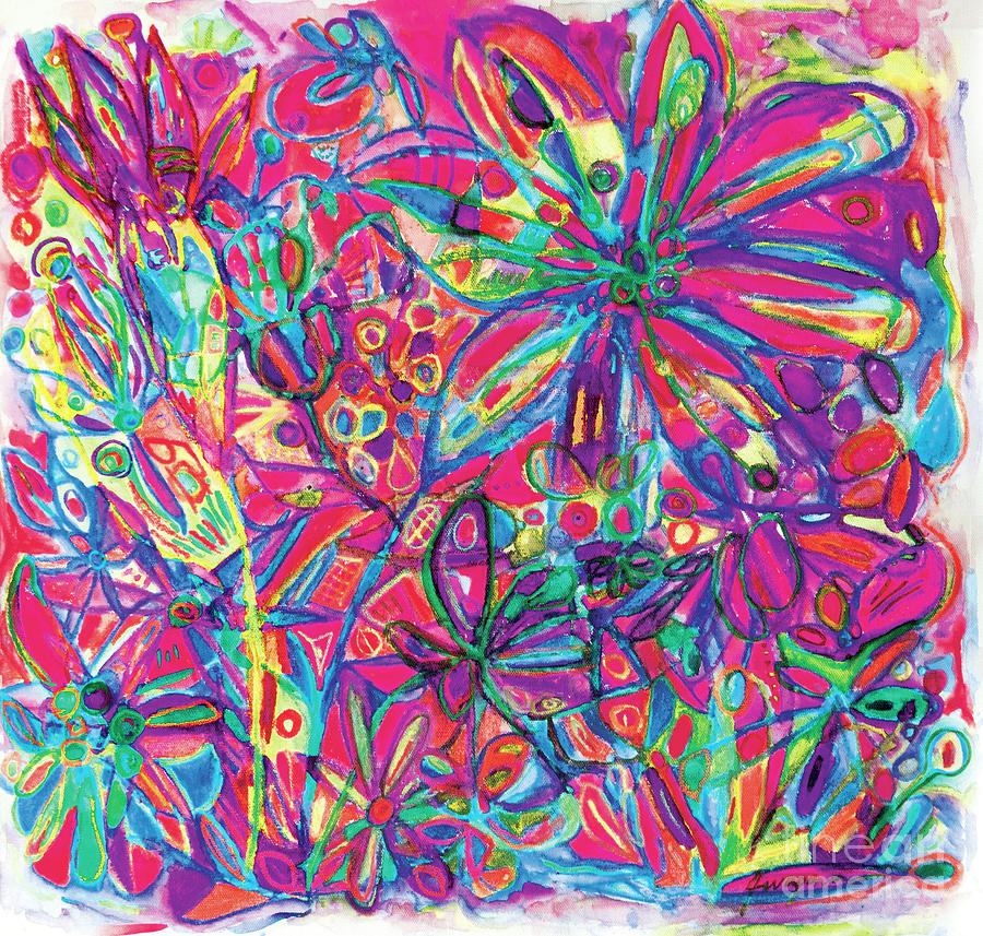 Abstract Flowers Garden in Magenta Painting by Patricia Awapara
