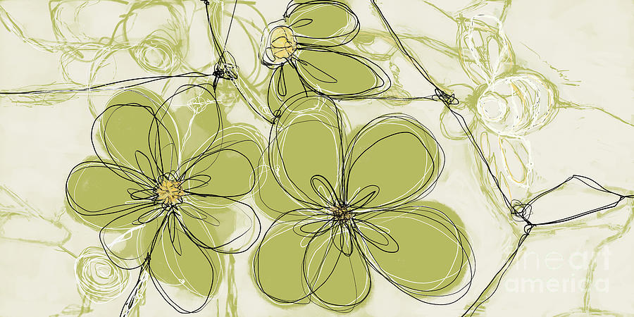Abstract Flowers in Green - Horizontal Digital Art by Patricia Awapara