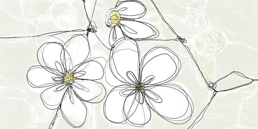 Abstract Flowers in White - Horizontal Digital Art by Patricia Awapara