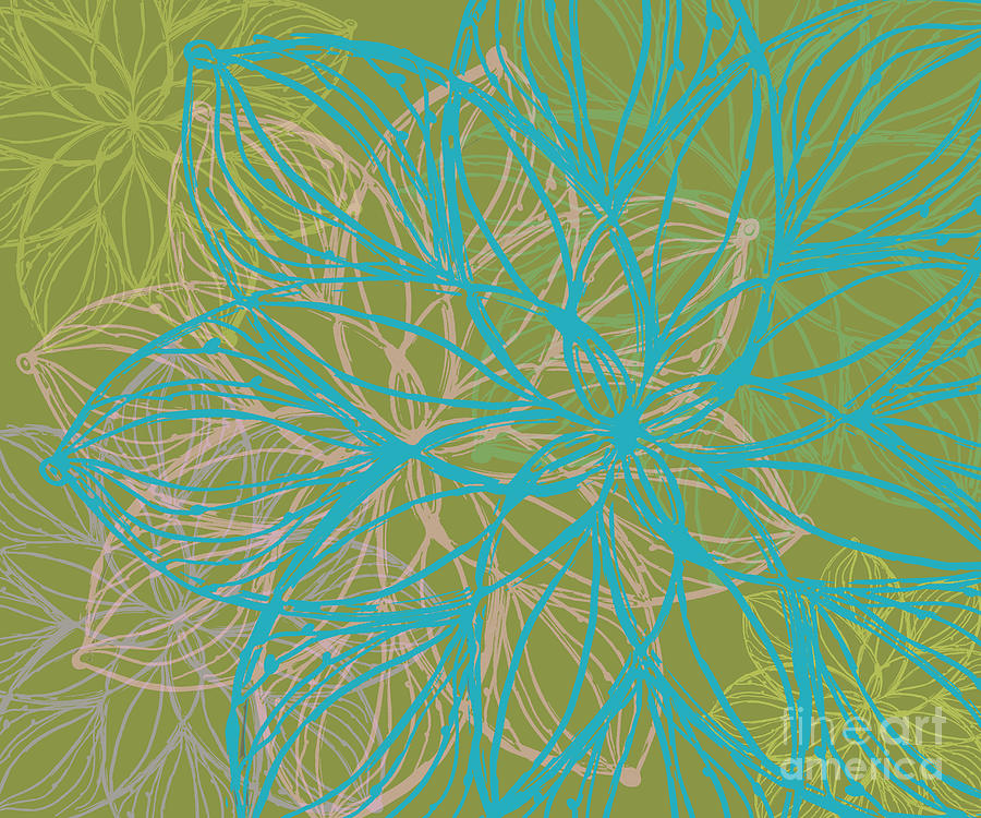 Abstract Flowers Line Art in Green Digital Art by Patricia Awapara