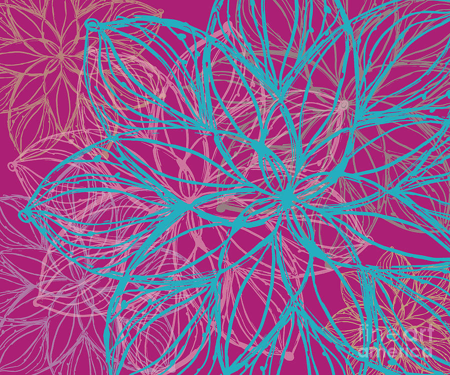 Abstract Flowers Line Art in Magenta Digital Art by Patricia Awapara