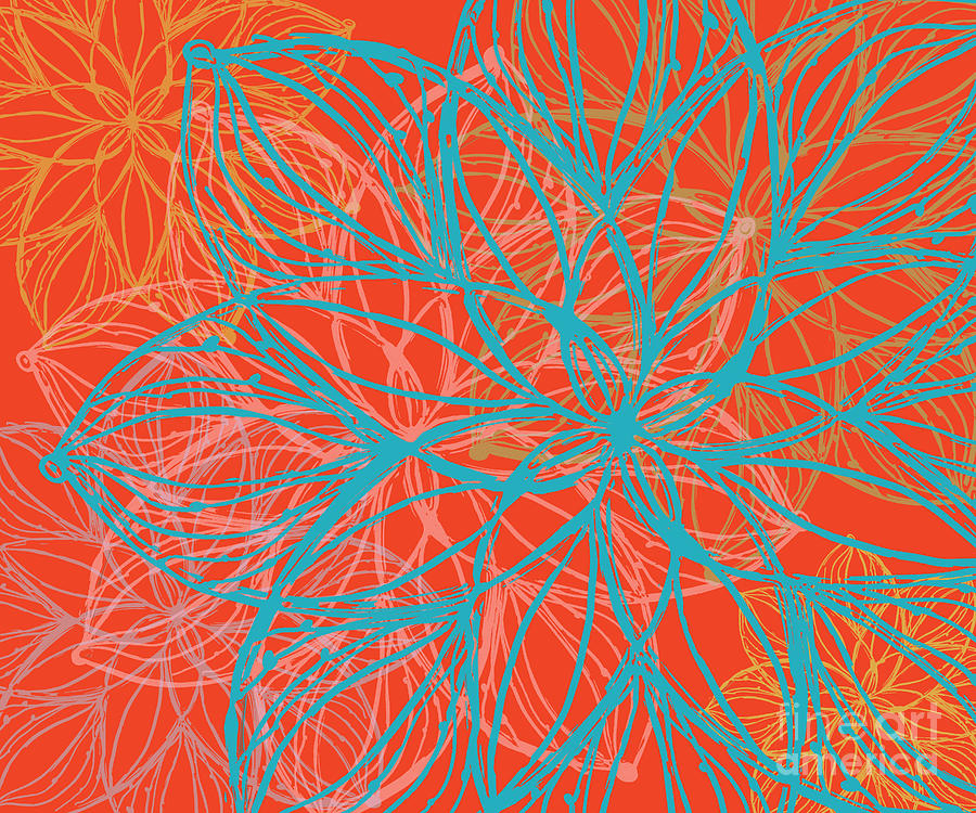 Abstract Flowers Line Art in Red Orange Digital Art by Patricia Awapara