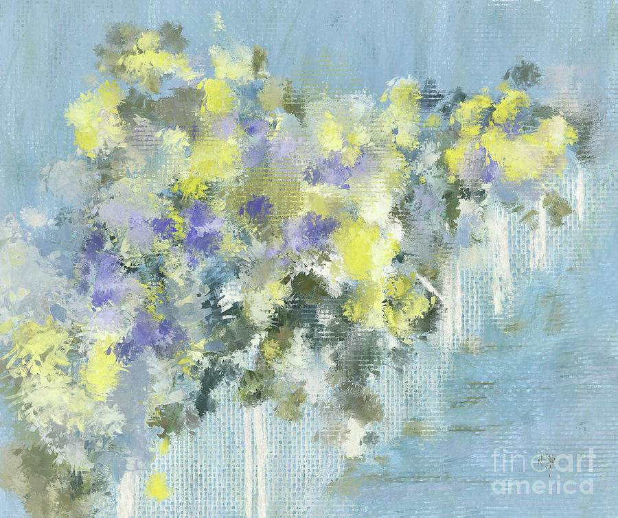 Abstract Flowers On The Fence In Blue Digital Art by Lois Bryan