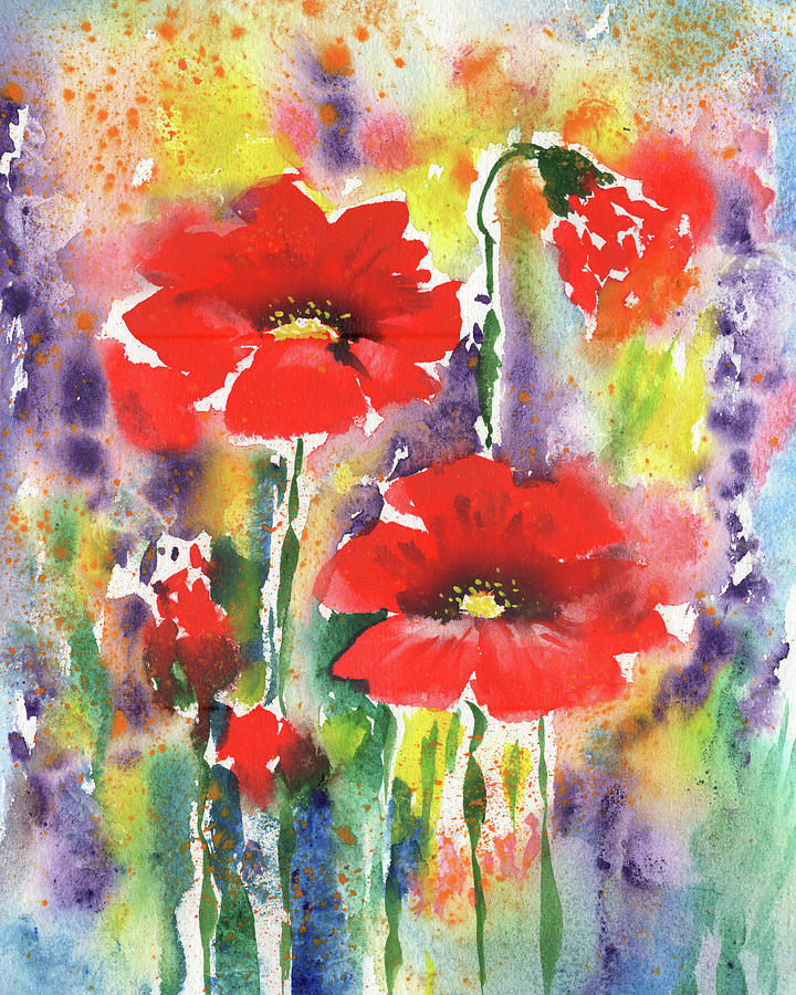 Abstract Flowers Red Poppy Watercolor  Painting by Irina Sztukowski