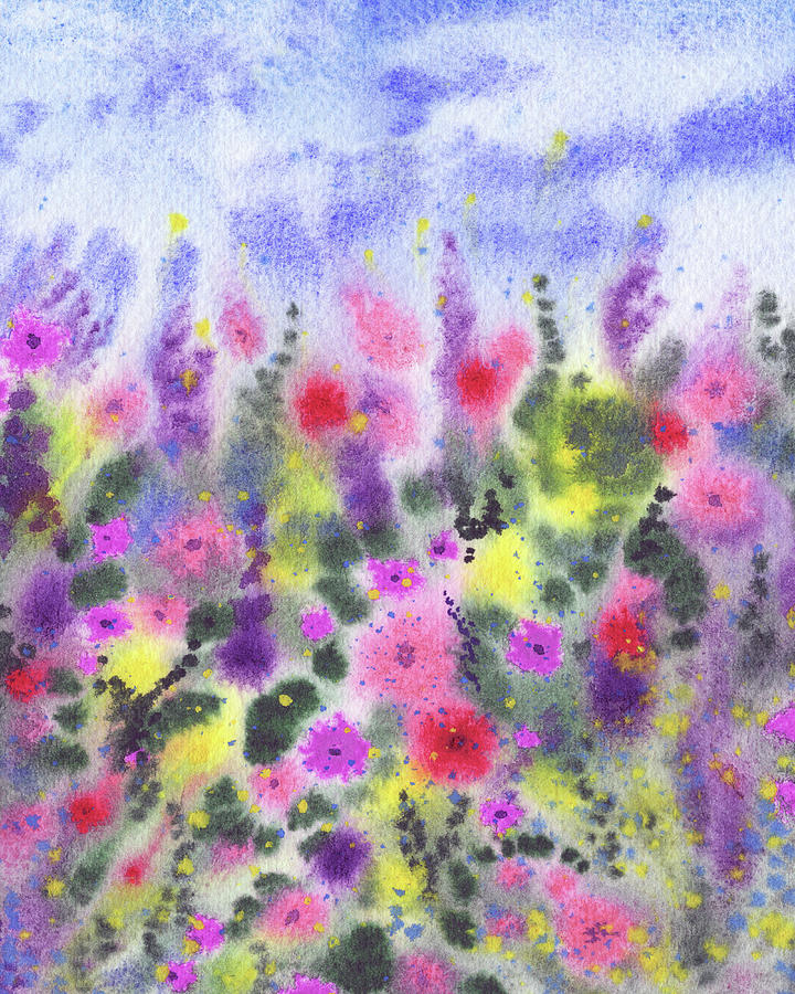 Abstract Flowers Watercolor Field Garden  Painting by Irina Sztukowski