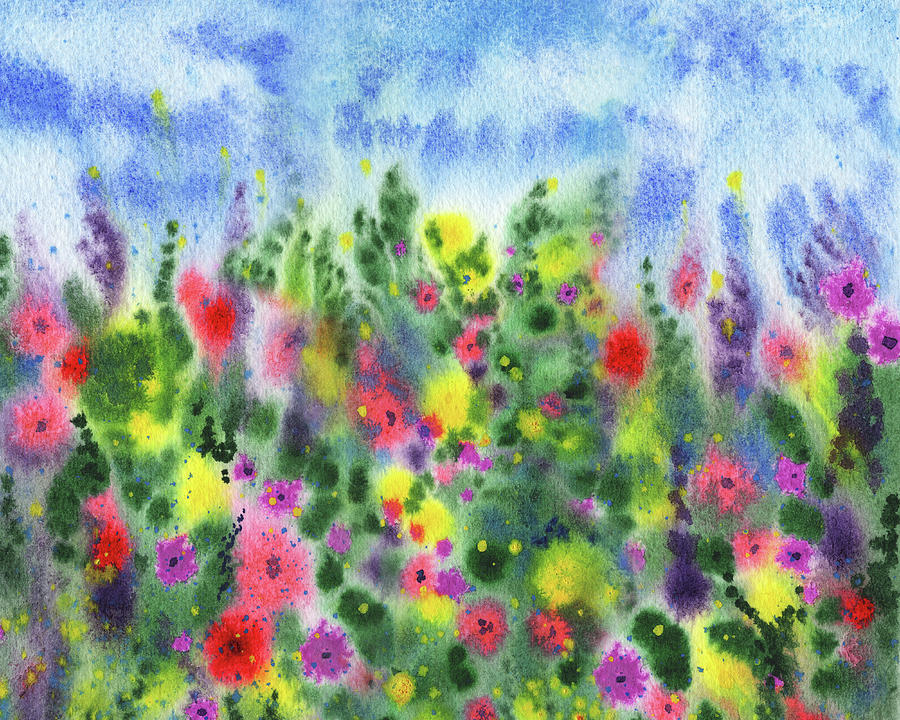 Abstract Flowers With Multitude Of Colors Watercolor Painting