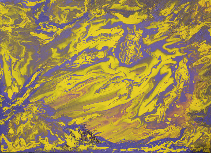 Abstract fluid art acrylic painting purple and yellow Painting by Irina Afonskaya