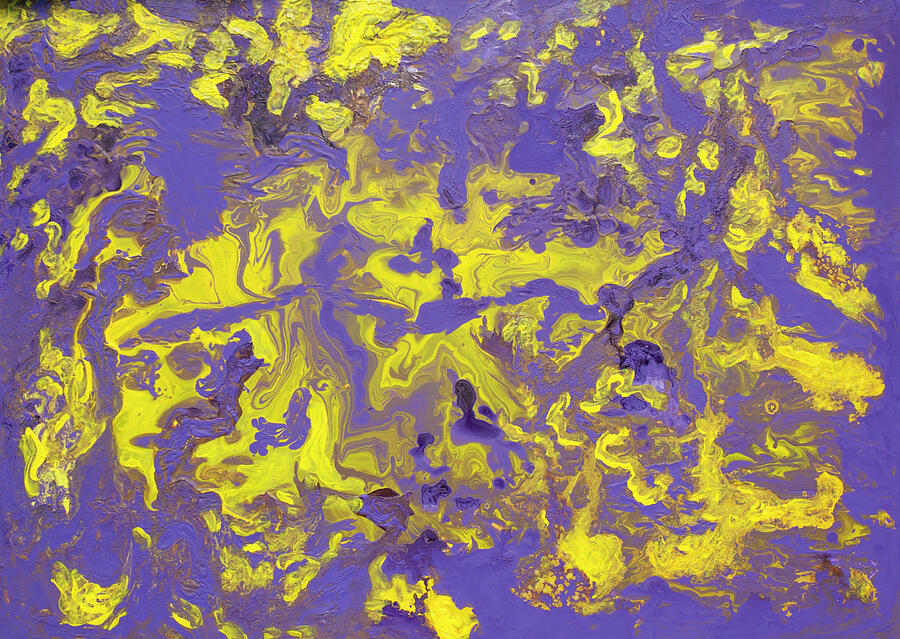 Abstract fluid art acrylic painting violet and yellow Painting by Irina Afonskaya