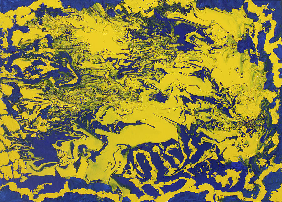 Abstract fluid art  painting dark blue and yellow Painting by Irina Afonskaya